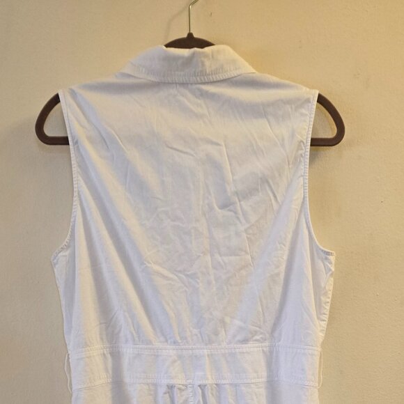 White Cotton Long Button-down Sleeveless Shirt Dress Size 16 - Picture 4 of 11